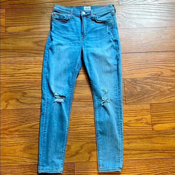 Hudson Jeans Denim - Hudson High Rise Blair Ankle Super Skinny Light Blue Distress Jeans